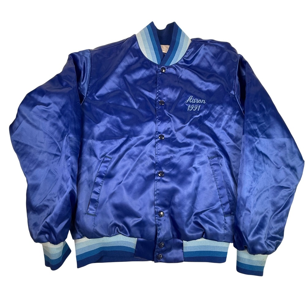 Swingster Vintage 90s Satin Varsity Jacket Medium Blue Northern Lights All Stars
